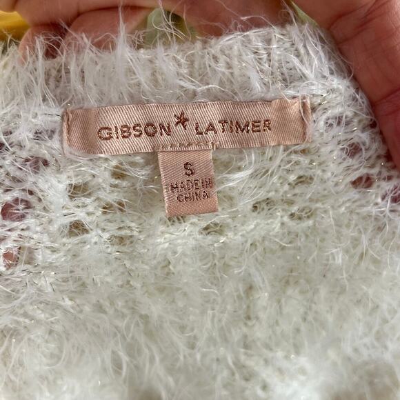 Gibson Latimer Women's White Open Knit Soft Fuzzy Long Sleeve Sweater Size S - Picture 5 of 7